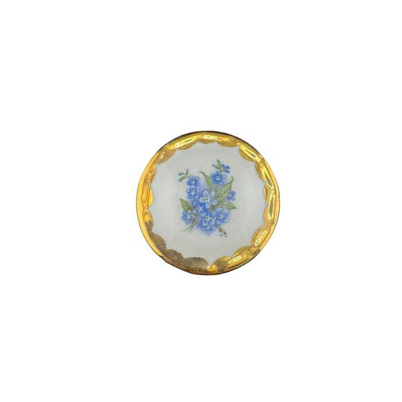 Vintage Blue Floral Holley Ross Fine China Ring Box Accented w/22K Gold - Picture 1 of 3